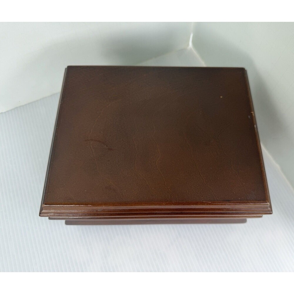 Vintage Wooden Jewelry Box 2 Tier Removable Tray Ring Storage Velvet Lined 7” - Picture 6 of 15